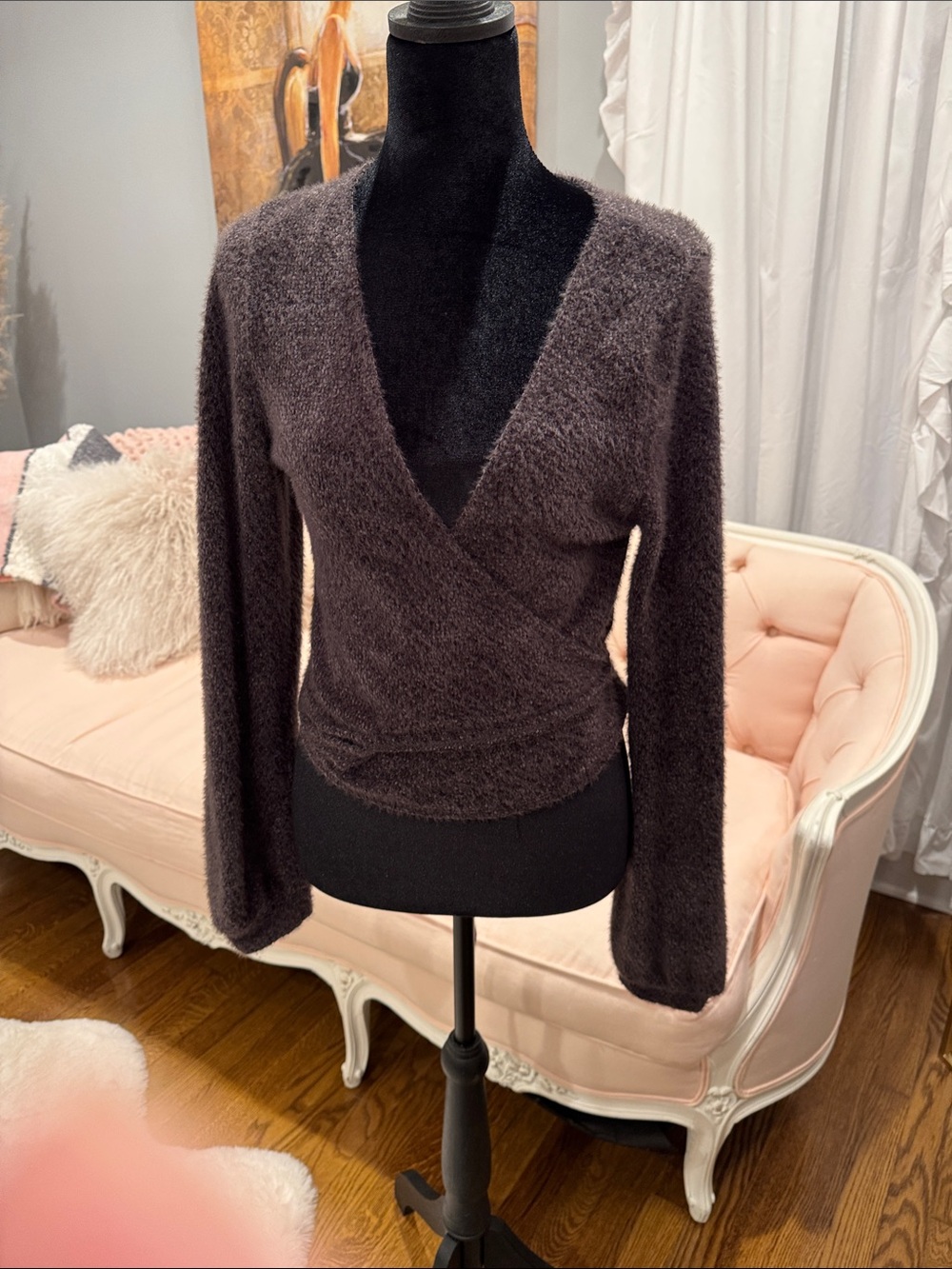 Hollister Plush Wrap V-Neck Sweater in Dark Brown